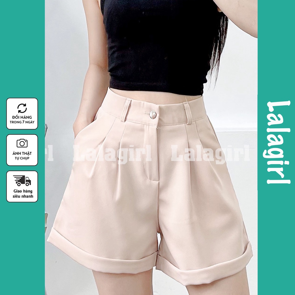 Quần Short Nữ Gập Gấu Cạp Cao Chất Vải Tuyết Mưa Cao Cấp