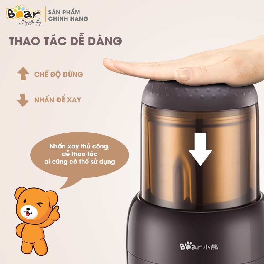 Máy Xay Bột Khô Hạt Cà Phê - Tiêu - Ngũ Cốc Mịn Mini Đa Năng Bear FSJ-A03D1, Công suất 300W, Bảo Hành 18 tháng