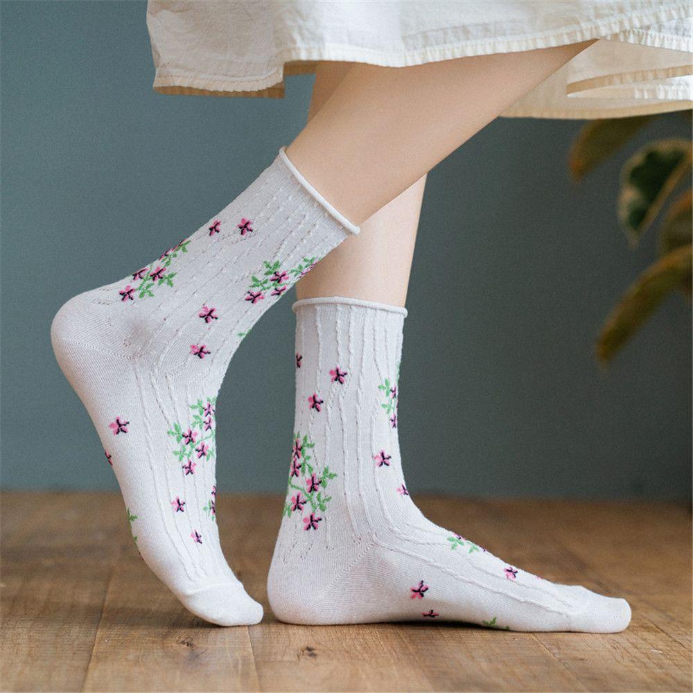 1 Đôi Tất Chân Cotton Màu Trơn Đơn Giản