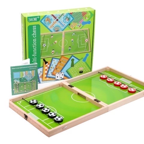 Bộ cờ 3in1 bằng gỗ cho bé với cờ bay, cờ búng, cờ caro