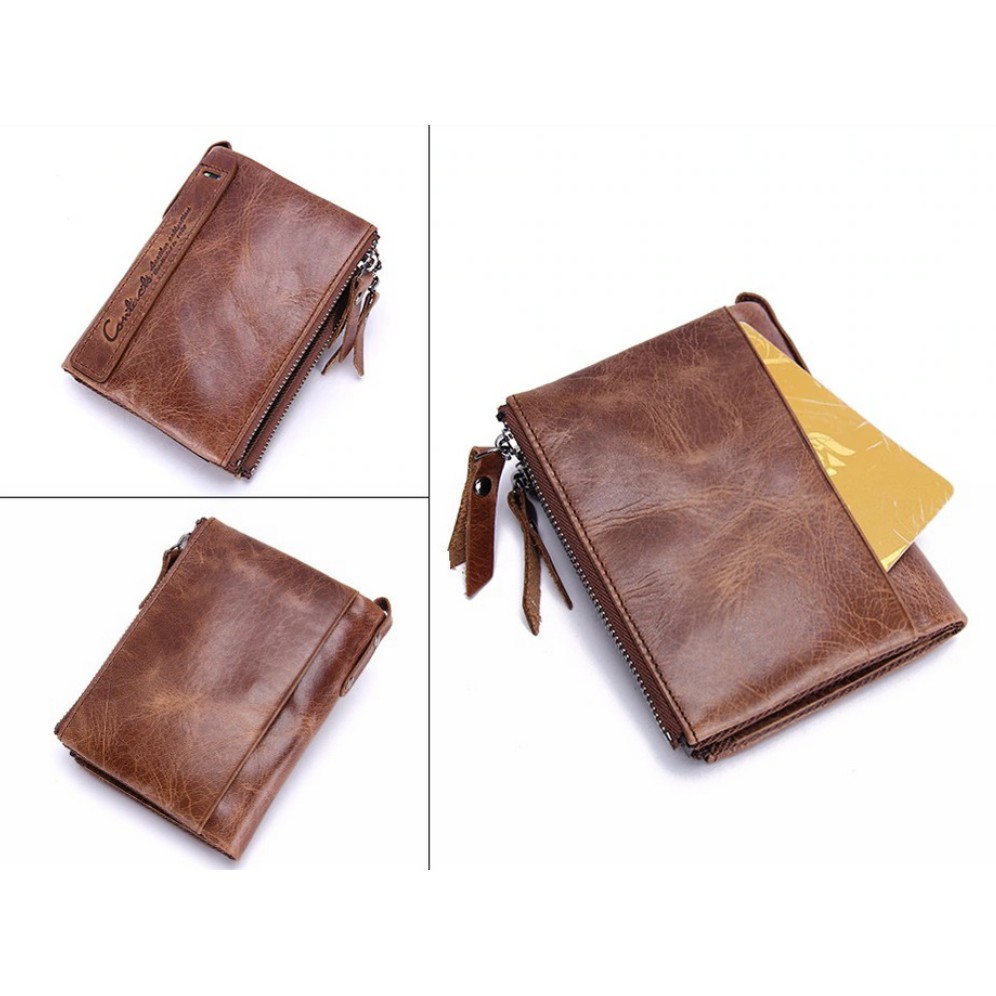 2022 Contac N0029 - Bảo Hành 2 Năm - Bóp Ví Đứng Nam Bỏ Túi Da Ngựa Điên Men Wallet Genuine Bò - Nam Nữ