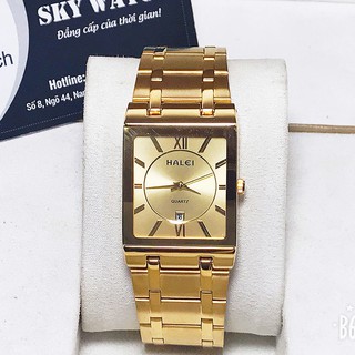 (CHUẨN MEN) Đồng hồ nam HALEI H0528 Đẳng cấp doanh nhân mặt vuông lịch ngày dây thép cao cấp sang trọng