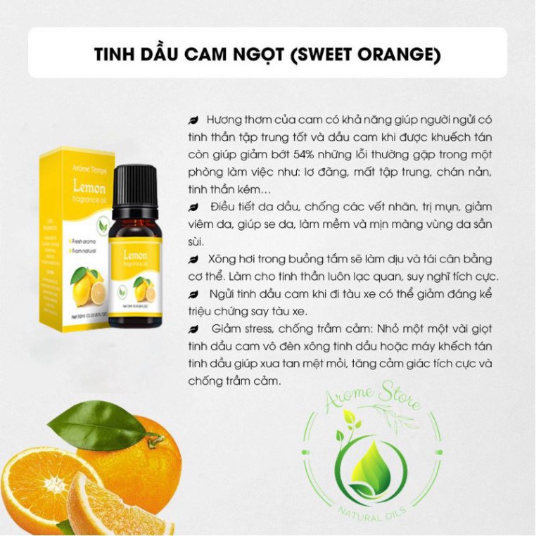 Tinh dầu thiên nhiên Cam Ngọt ( Lemon oil )  Arome giúp thơm phòng, chống trầm cảm , miễn dịch - 10ml