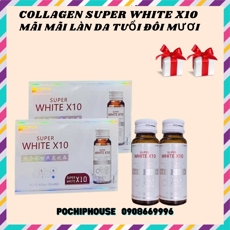 NƯỚC UỐNG COLLAGEN SUPER WHITE X10, CĂNG BÓNG TRẮNG DA, HỘP 8 CHAI