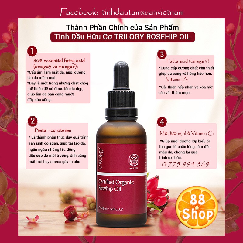 Tinh Dầu Nụ Tầm Xuân Hữu Cơ Úc Trilogy Certified Organic Rosehip Oil [HSD 03/2022]