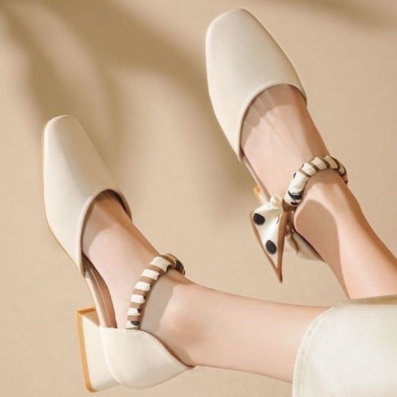 Giầy búp bê quai vải chấm bi gót thấp ôm chân kiểu dáng trẻ trung kiểu dáng Hàn Quốc Ulzzangshop520