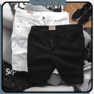 Quần short jean ngắn nam 02 màu đen trắng chất liệu vải bò co dãn form ngang gối hàng vnxk
