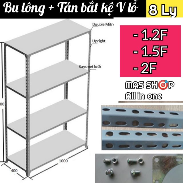 Bu Lông (bulong) - tán (ốc) Bắt Kệ V Lỗ [100 con]