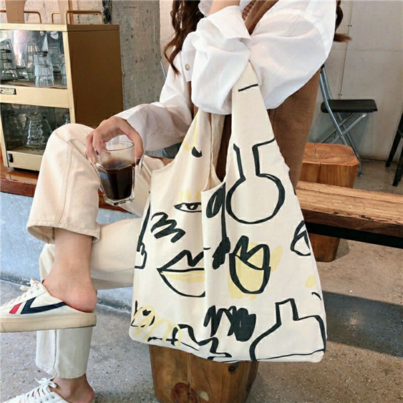 Túi đeo vai đi làm, đi học đẹp, giá rẻ (VẢI BỐ CANVAS MỀM - FORM TO - 2 LỚP - QUAI LIỀN) - HOA VĂN