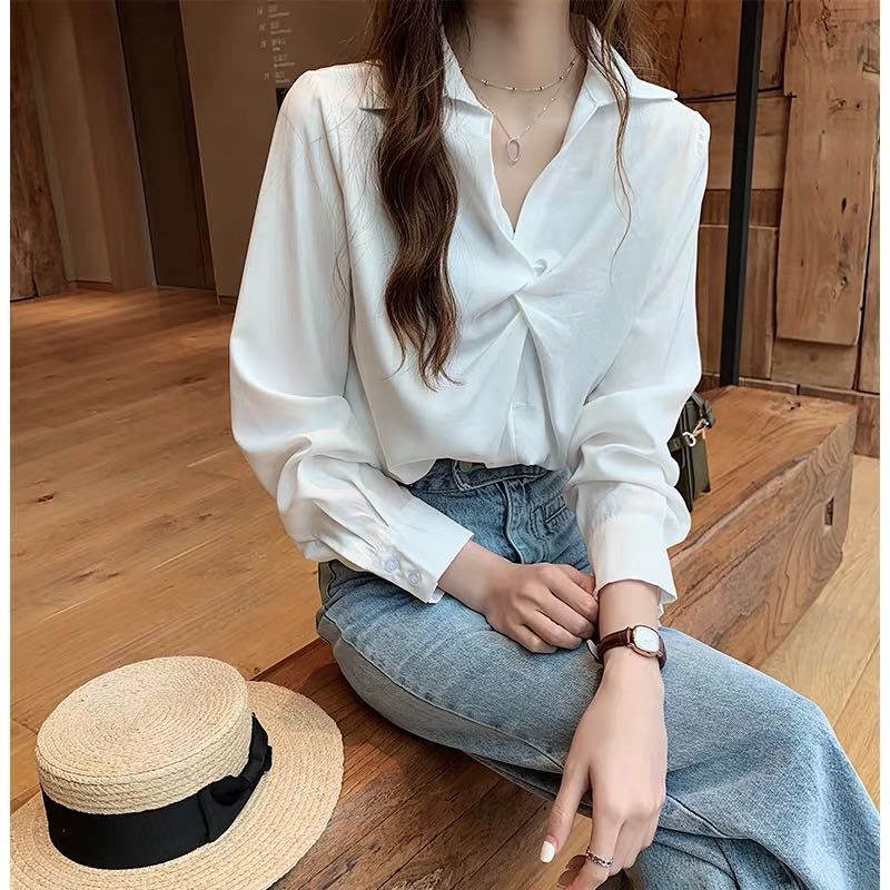 Áo Sơ Mi Nữ Tay Dài Dáng Rộng Màu Trơn Thời Trang
