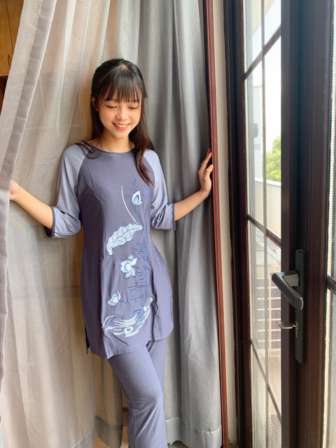 Áo đi lam phật tử đi chùa _ cách tân thun thổ cẩm _ bigsize 75kg