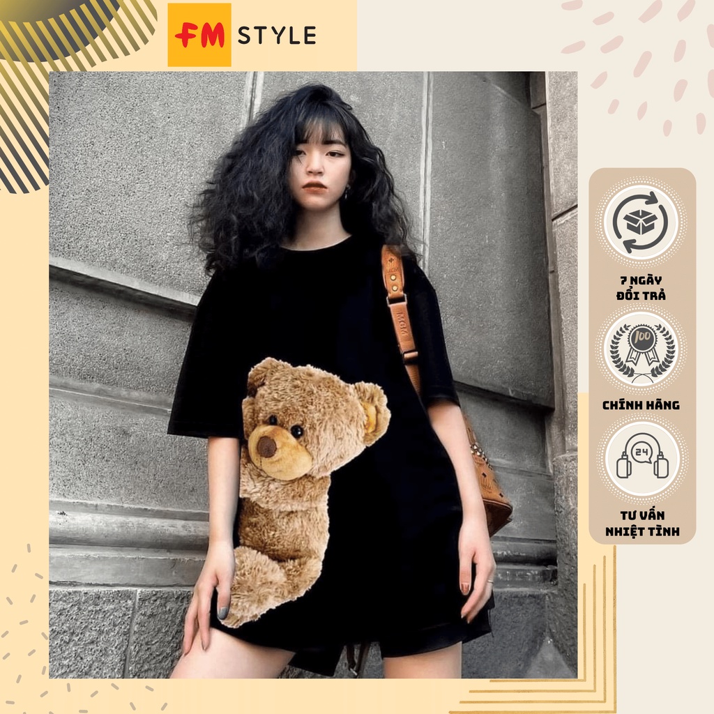 Áo Thun nam nữ ngắn tay in Gấu | Áo phông cotton nam nữ tay lỡ đen trắng | Fmstyle Shop 220216051