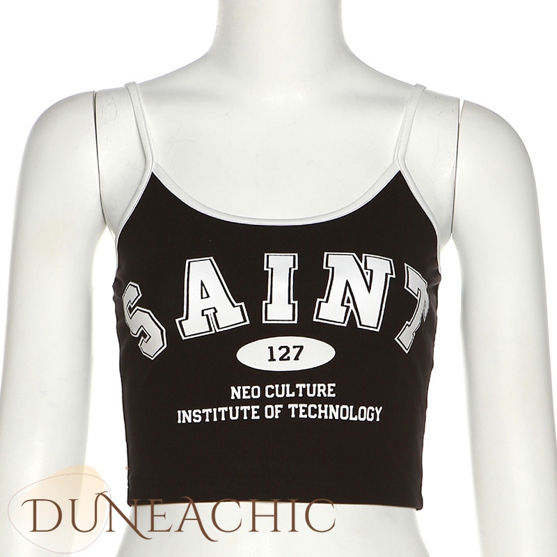 DUNEA Áo Croptop Hai Dây In Chữ Quyến Rũ Cho Nữ