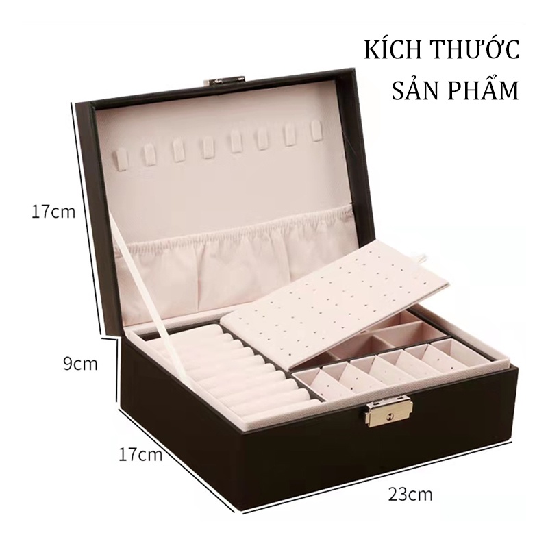[HCM]Hộp trang sức bằng gỗ hai lớp có khóa Bông tai Bông tai Hộp trang sức có chìa khóa-URBSC-DGN