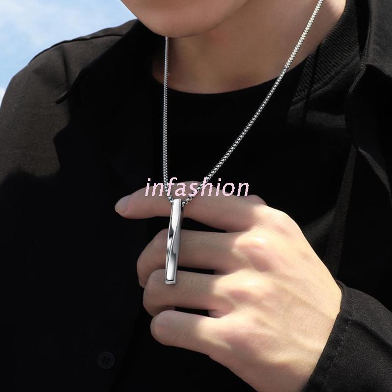 Dây chuyền dài gắn thanh xoắn ốc bằng thép không gỉ màu vàng bạc đơn giản cho nam