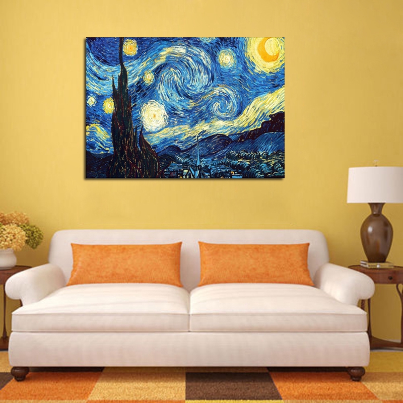 Bộ tranh đính đá thủ công 5D chủ đề tranh "Đêm đầy sao" của Van Gogh