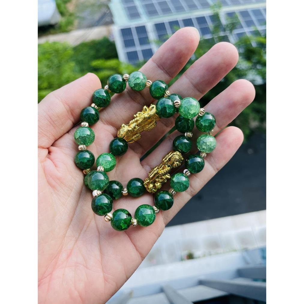 Vòng tay tì hưu phong thủy - đá M não chalcedony đính hạt vàng | BigBuy360 - bigbuy360.vn