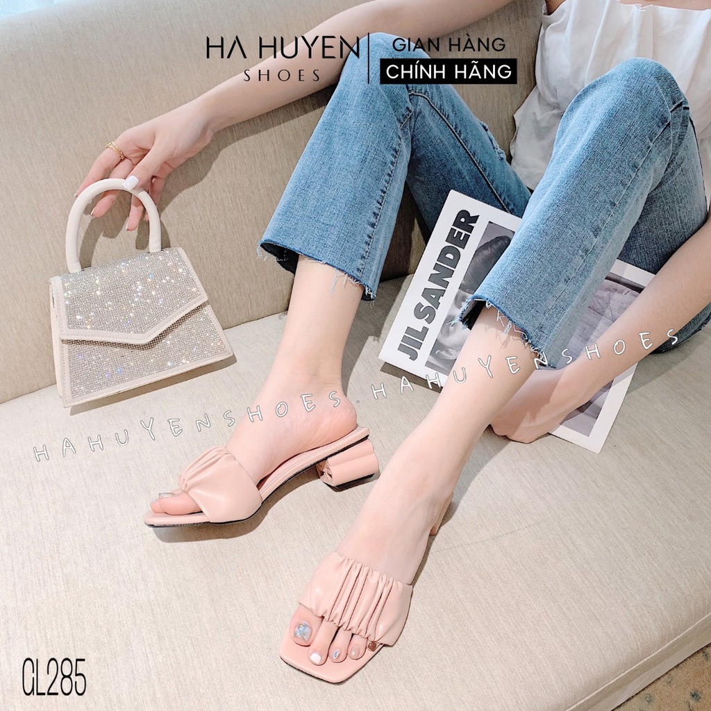 Guốc lê nữ Hà Huyền Shoes quai nhúm gót vuông khối 5 phân - GL285