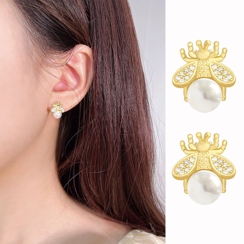 Bông Tai Hình Con Ong Bằng Kim Loại Đính Ngọc Trai Giả Sang Trọng Cho Nữ