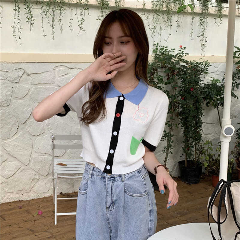 Áo Thun Polo Ngắn Tay Thêu Hoa Phong Cách Hàn Quốc Thời Trang Mùa Hè Mới 2021 | BigBuy360 - bigbuy360.vn