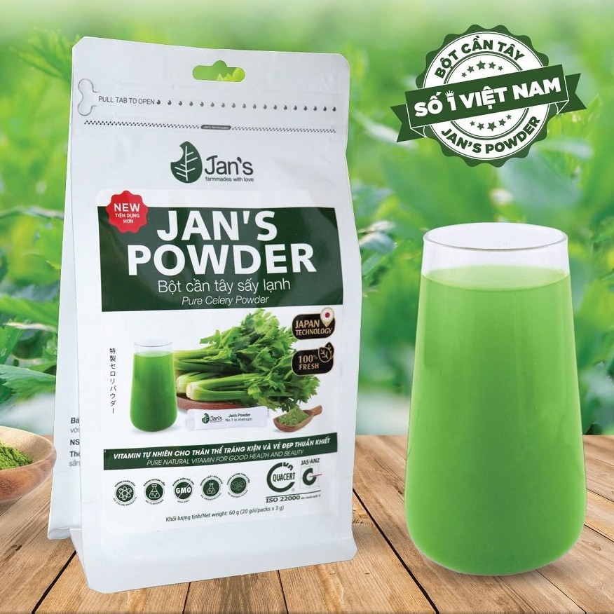 Bột Cần Tây Sấy Lạnh Jan's - 60g (20 gói 3g) - Nguyên Chất & Mật Ong