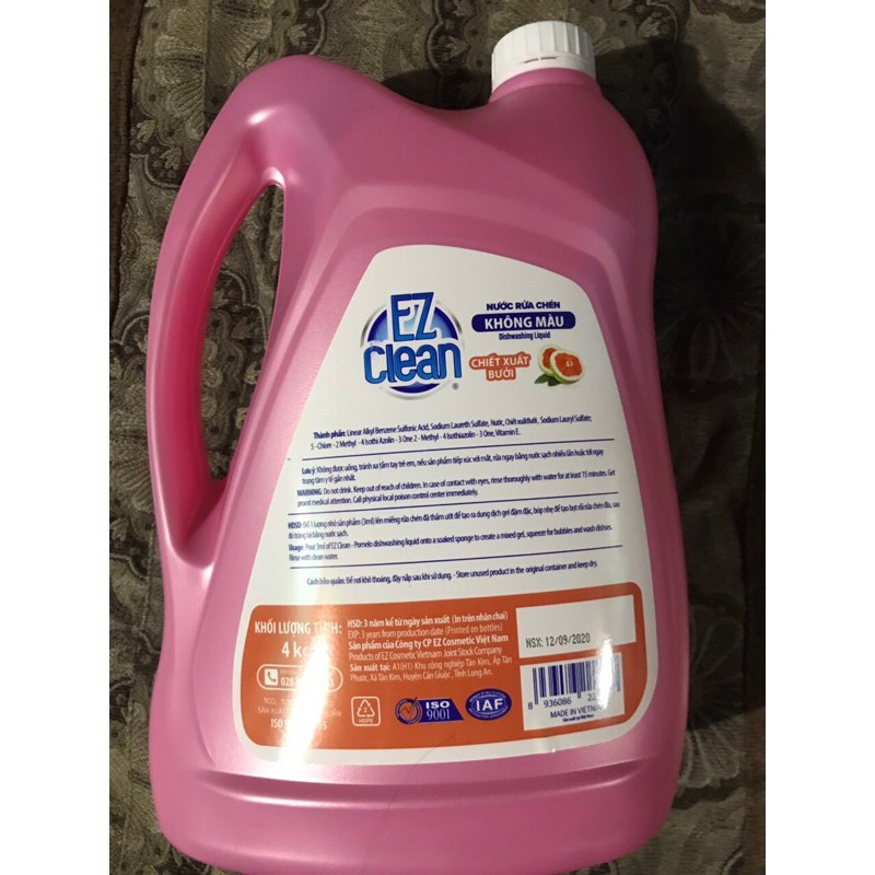 nước rửa chén EZ CLEAN không màu hương bưởi, chanh,muối 4kg