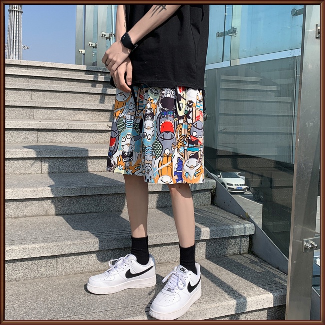 Quần Short Thể Thao Đi Biển Dáng Rộng In Họa Tiết Kiểu Hồng Kông Thời Trang Mùa Hè Cho Nam