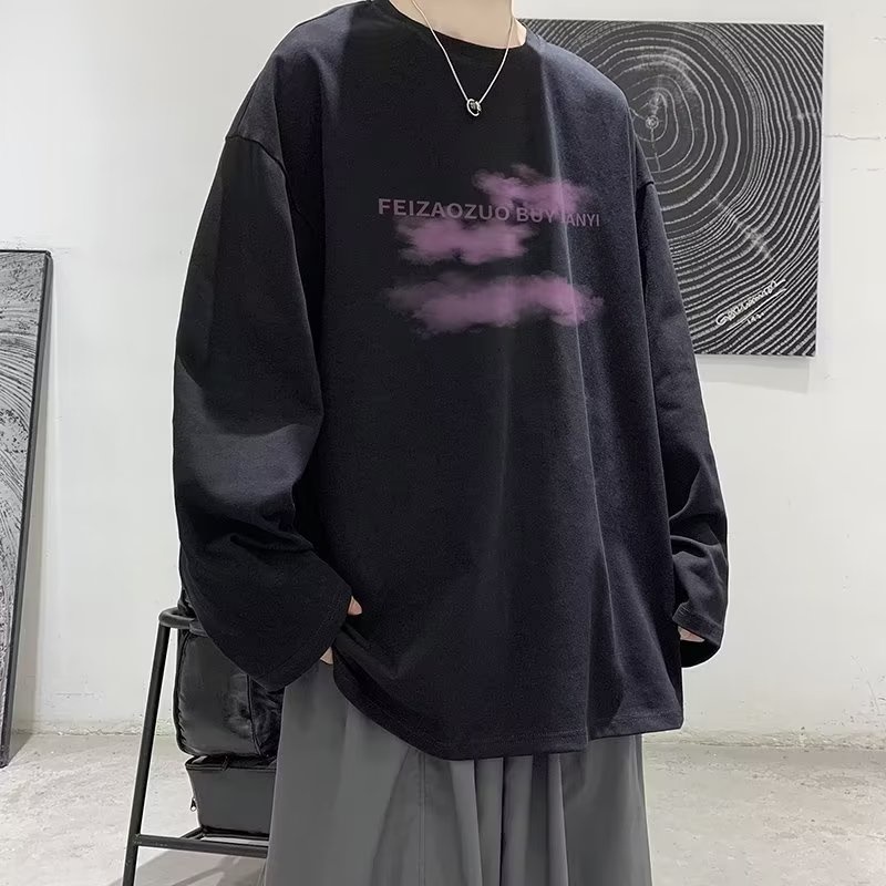 Áo Thun Tay Dài Cổ Tròn Dáng Rộng In Chữ Phong Cách Hip Hop Nhật Bản Thời Trang Cho Nam Size M-5XL