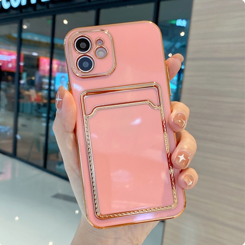 Ốp Điện Thoại Mạ Điện Có Ngăn Đựng Thẻ Cho iPhone 13 12 11 Pro Max XS Max XR X