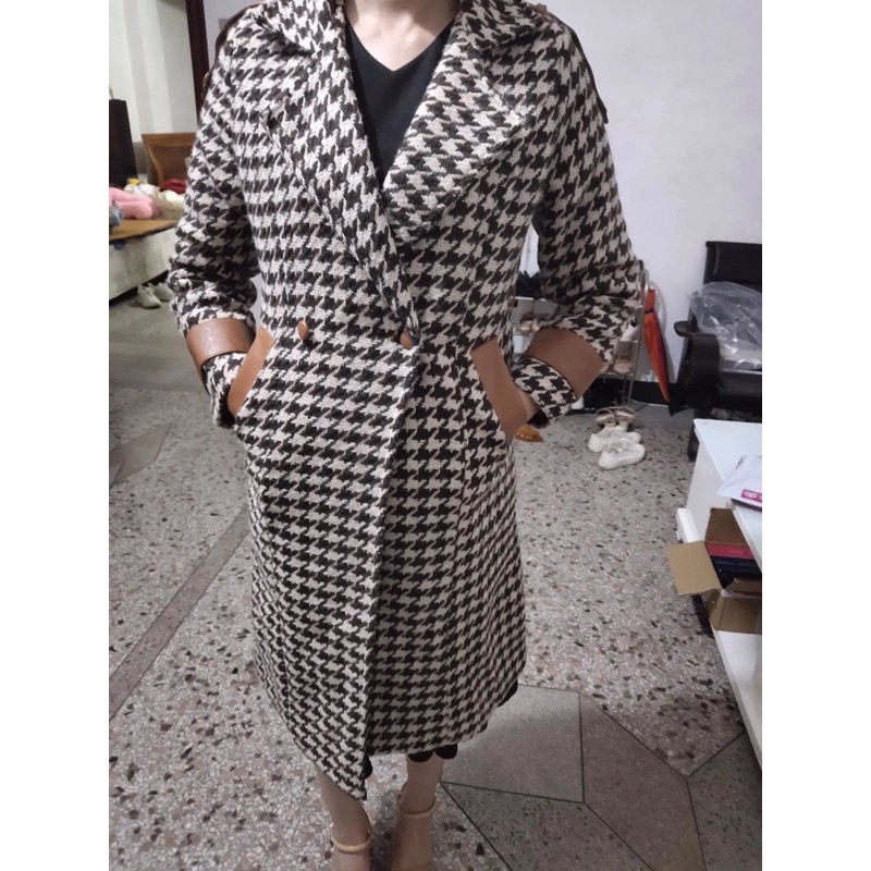 Áo khoác dạ phối viền da cao cấp thời trang thu đông quảng châu