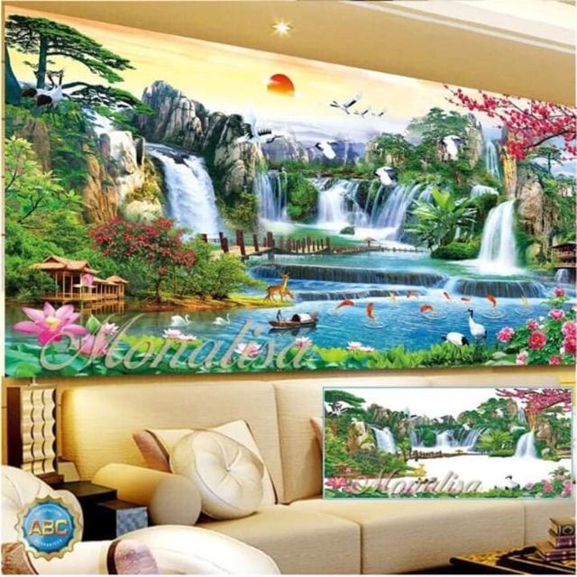 Tranh đính đá phong cảnh lưu thủy sinh tài khổ lớn y8240  lv431 y8238 y8239 df647 df648 df646 LV432
