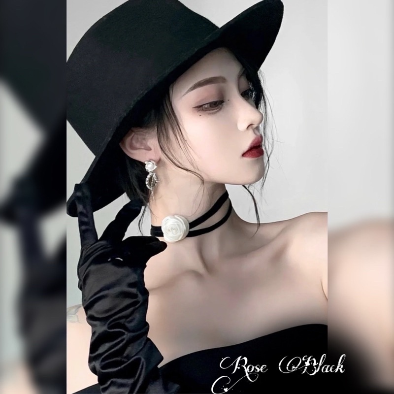 Vòng cổ choker 2 line phối hoa vải mã AE-919