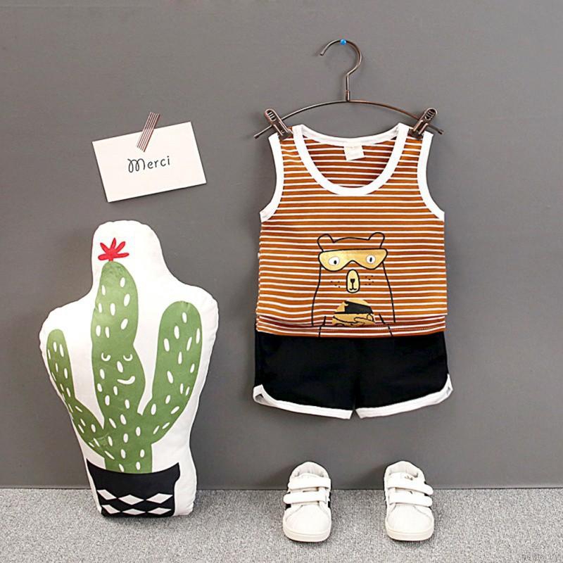 Set áo ba lỗ sọc ngang phối quần short mặc hè xinh xắn cho bé