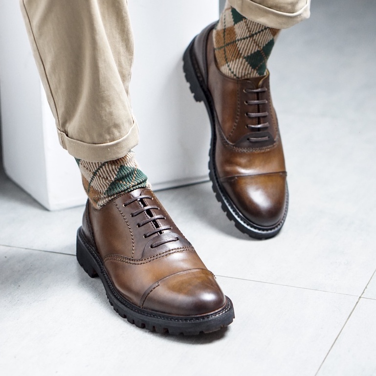 Giày da nam  công sở OXFORD đánh màu thủ công patina cánh dán da bò thật