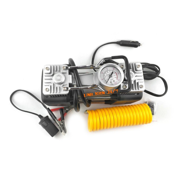 Máy Bơm Lốp Ô Tô 2 Xi Lanh 12V 23A Đồng Hồ Cơ Kèm Vali Dụng Cụ Chuyên Nghiệp