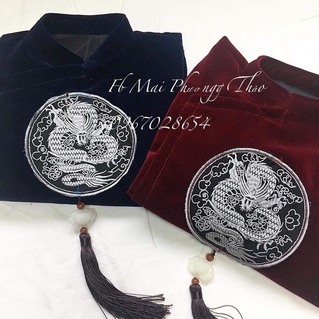 tấm tròn thêu rồng đen 16cm kèm dây treo