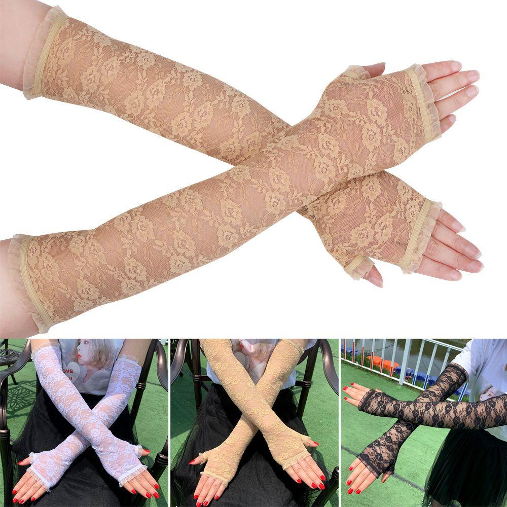 Găng Tay Xe Đạp Dài Hở Ngón Phối Ren Lưới Mỏng Nhẹ
