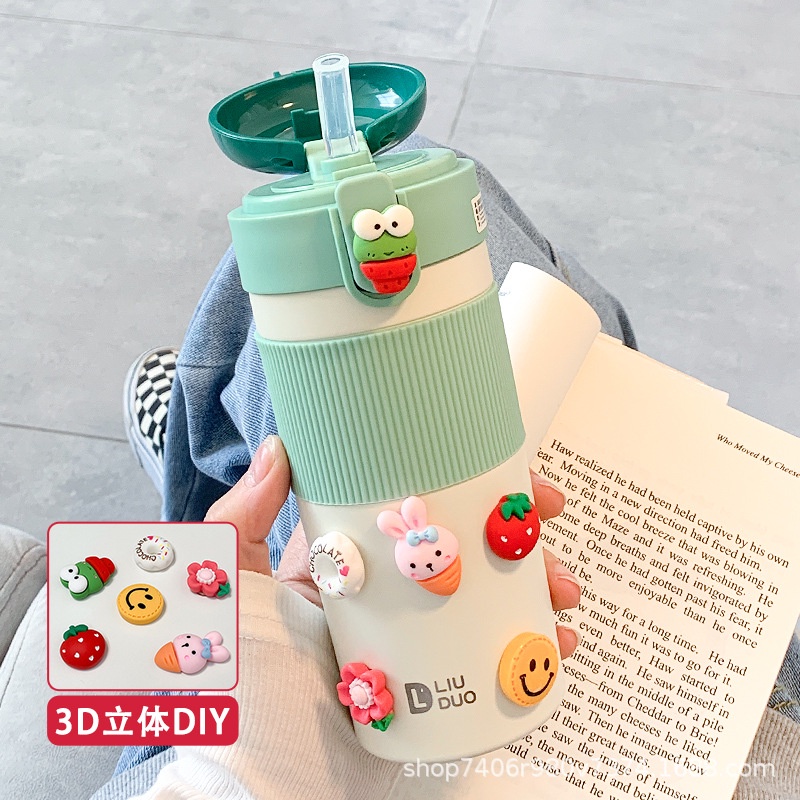 Bình nước giữ nhiệt có ống hút dung tích 430ml thiết kế đơn giản sáng tạo