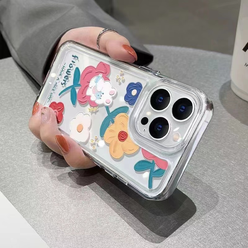 Ốp Điện Thoại Trong Suốt In Hình Thỏ Hoa Cho iphone 11 13 7 8 Plus 12 13Pro Max X XS Max 7 8 SE 2020