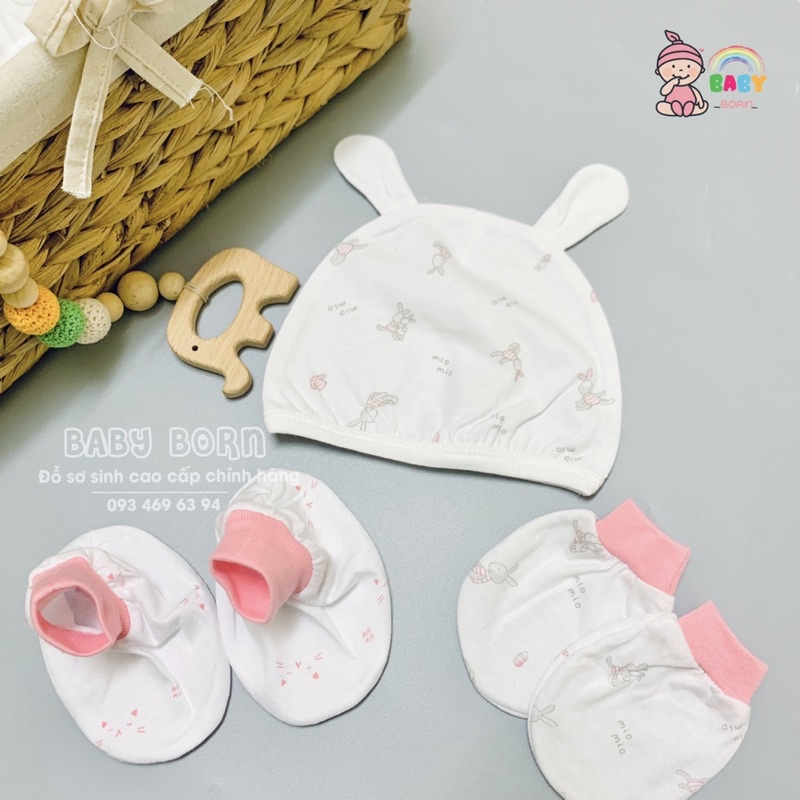 Miomio - Phụ kiện sơ sinh mũ, bao tay chân cotton mỏng, mềm mát cho bé