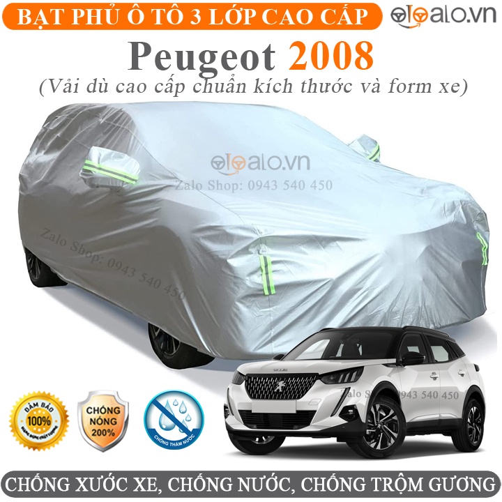 Bạt Phủ Ô Tô Peugeot 2008 Cao Cấp 3 Lớp Chống Nắng Nóng Chống Nước Chống xước - OTOALO