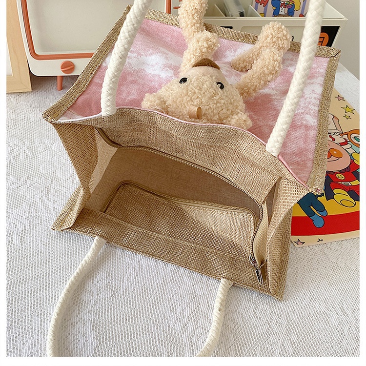 Túi cói tote mini Loang Gấu Phong cách Hàn Quốc TC004