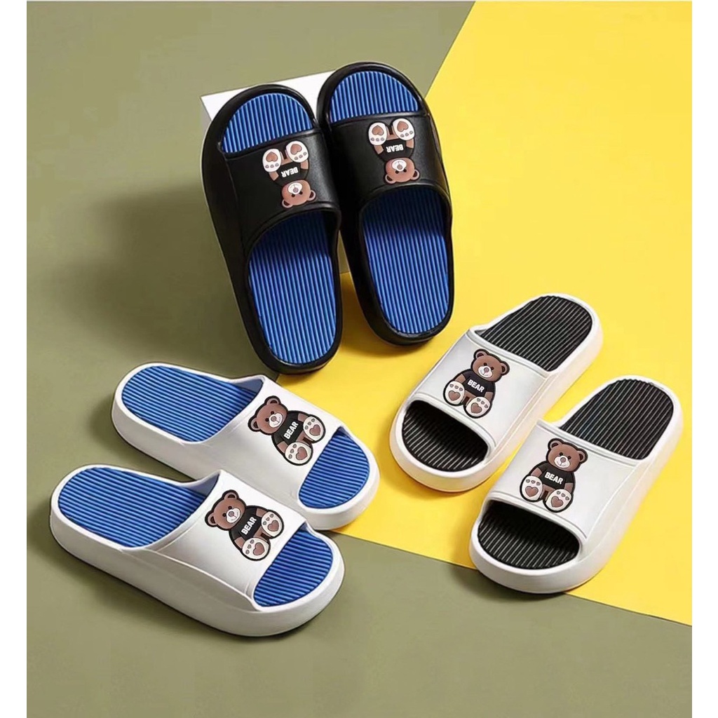 Dép Quai Ngang Unisex Hình Gấu Cao Cấp Không Thấm Nước, Đế Cao