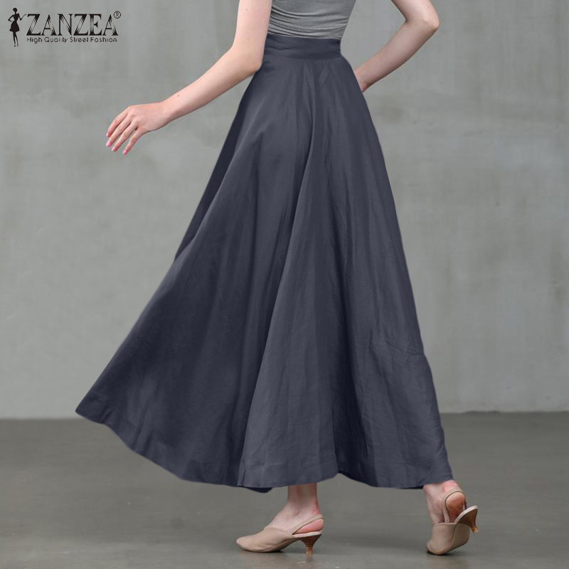 Chân Váy Dài ZANZEA Cho Nữ Màu Trơn Thời Trang Cổ Trang