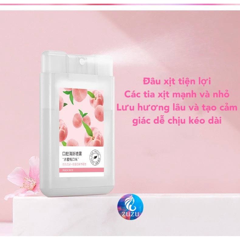 Xịt thơm miệng Đào, Bac Hà, Xịt thơm miệng sát khuẩn giữ lâu mùi thơm Zuzu cosmetic HUBEAUTY