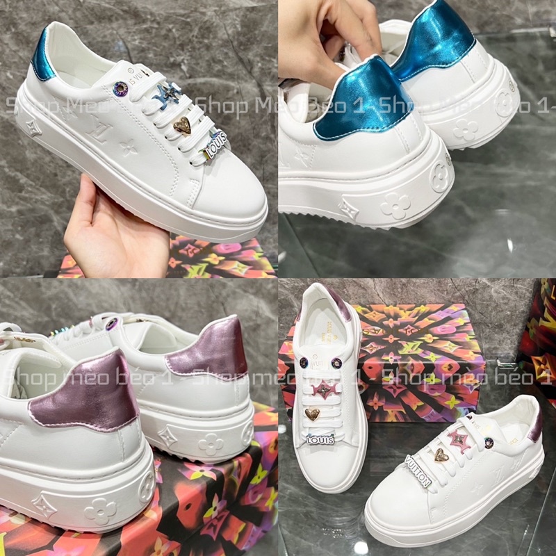 Giày thể thao lv stick vân chìm gót pha fullbox