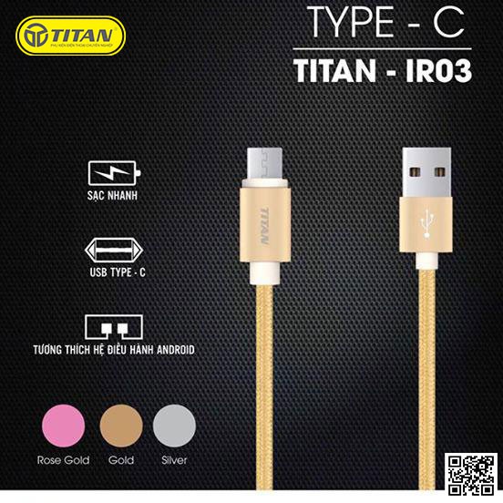 Cáp dây sắt chân type-C TITAN - IR03 - Gold - [BH 12 tháng]