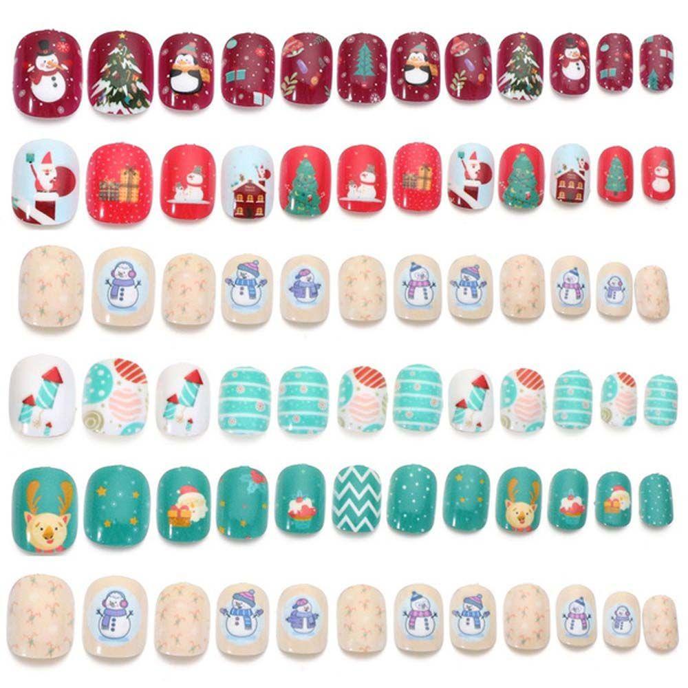 Bộ 24 Móng Tay Giả Bằng Acrylic Dùng Trang Trí Giáng Sinh