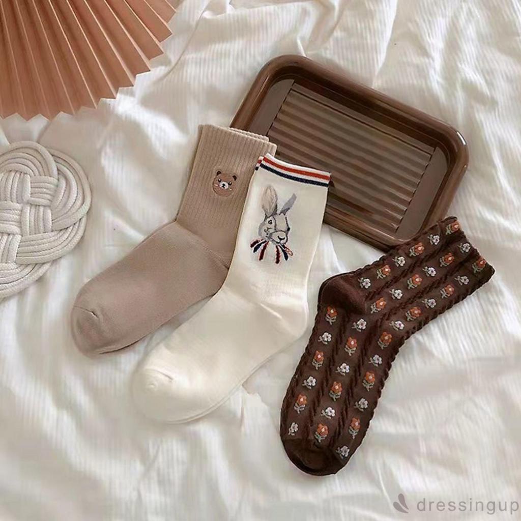 Đôi vớ dệt kim họa tiết hoa / động vật cổ điển dành cho nữ