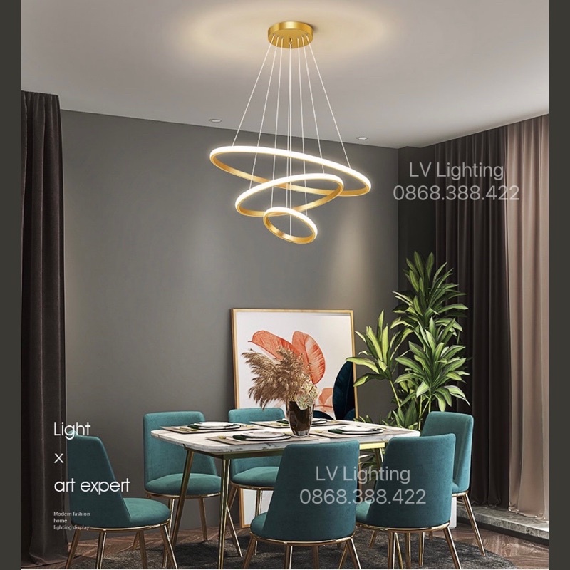 Đèn Thả Bàn Ăn - Đèn Thả Phòng Khách dạng 3 vòng kích thước 60/40/20cm dùng bóng led đổi 3 màu mã 712/6-4-2
